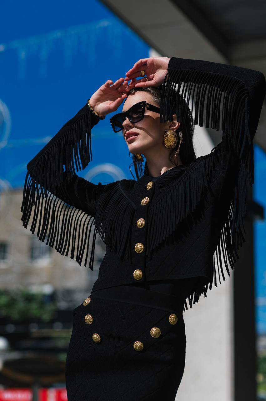 

Black cardigan with fringe Balmain