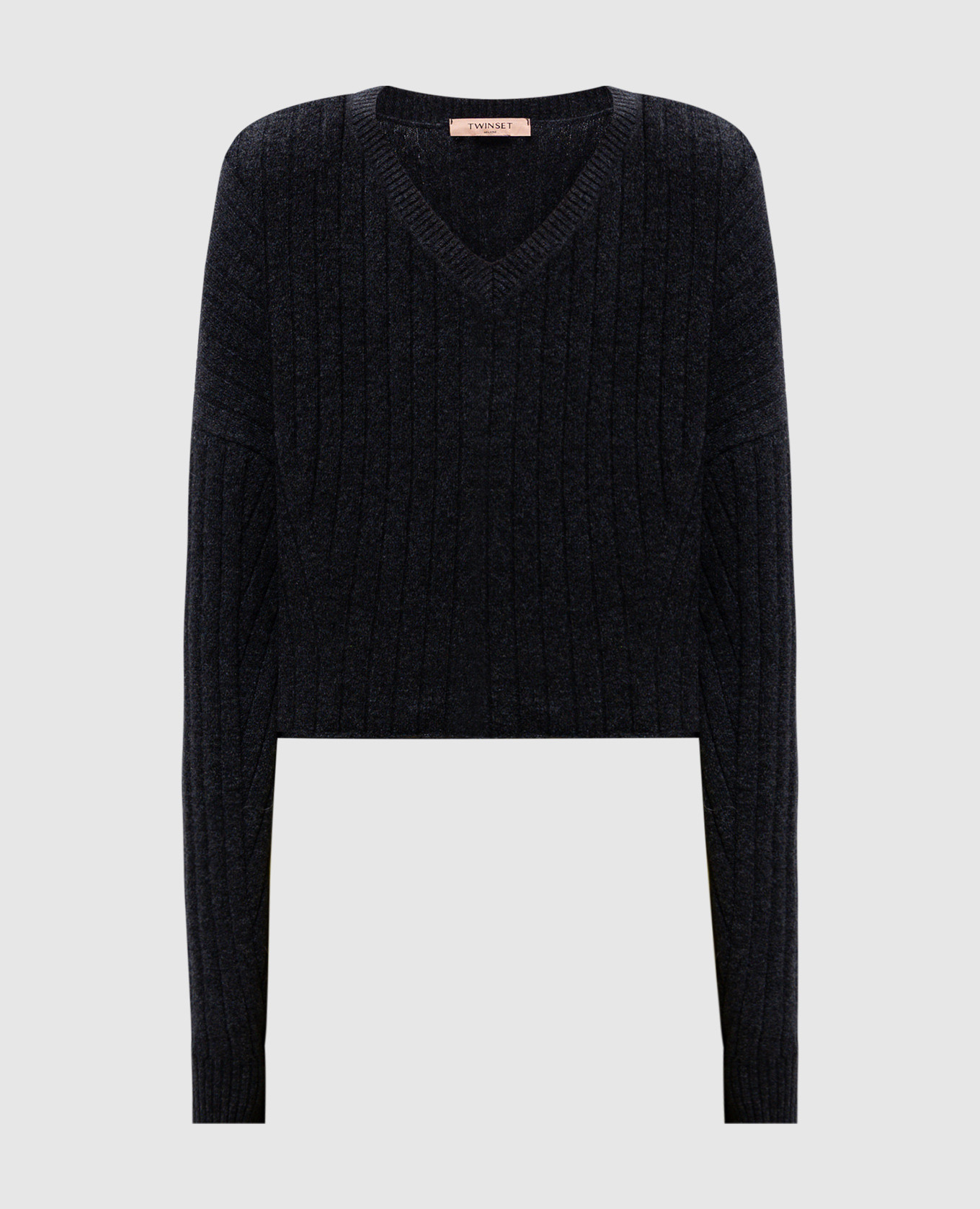 

Gray wool pullover with metallic Oval T logo Twinset, Grey
