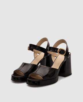 Valentino Black leather glossy sandals FAWCETTE 7W2S0MI1ZJM
