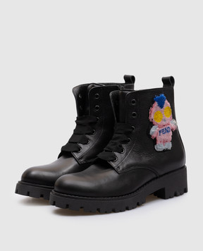 Fendi Children's black leather boots with logo JFR17636