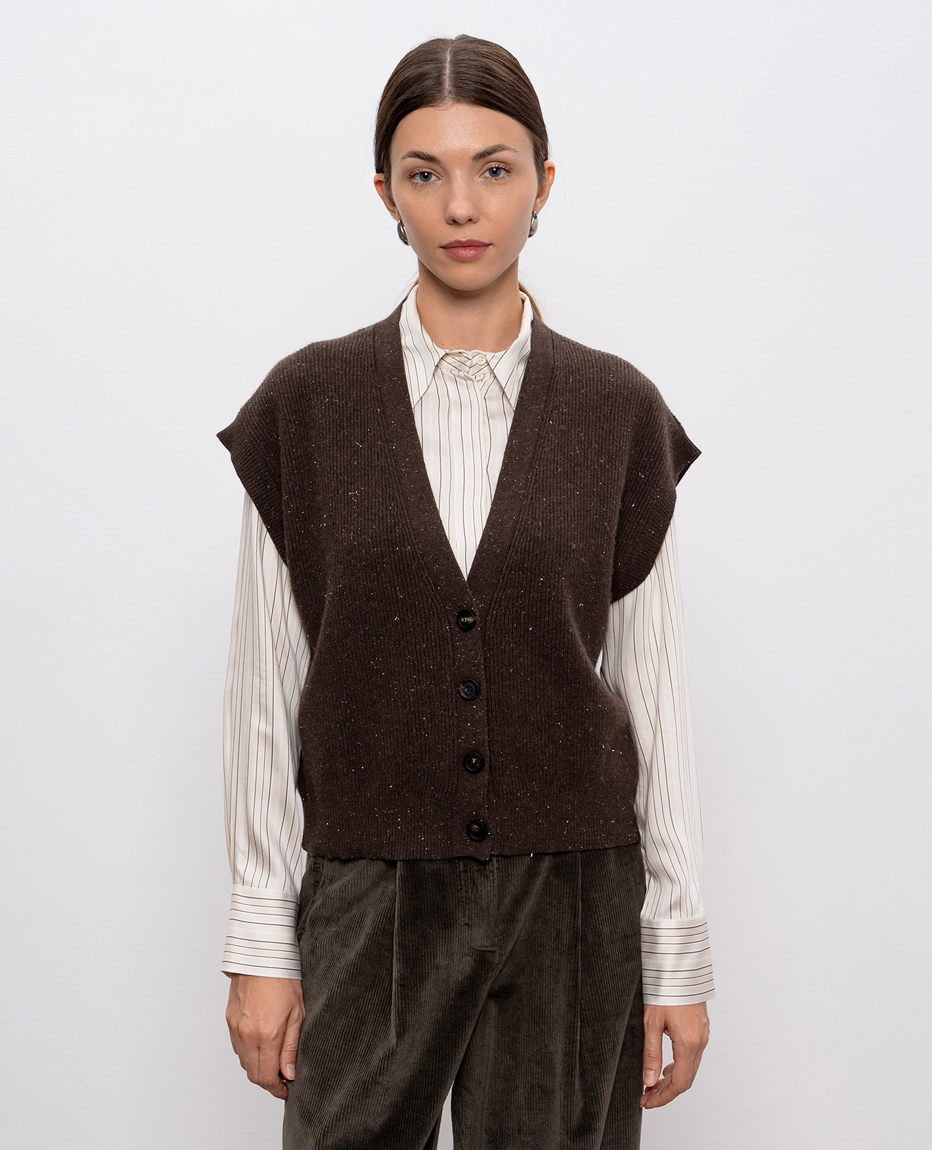 

Brown wool, silk and cashmere vest with lurex Peserico