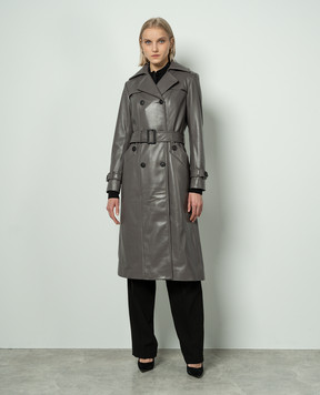 Babe Pay Pls Gray leather double-breasted trench coat 2008LEGEND