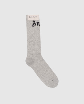 Palm Angels Gray insulated socks with a monogram logo pattern PMRA001S25FAB001