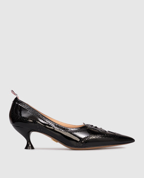 Thom Browne Black patent leather shoes with perforations FFI009A00216