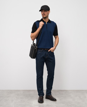 Stefano Ricci Black cashmere polo shirt with pattern W505013P31W25105