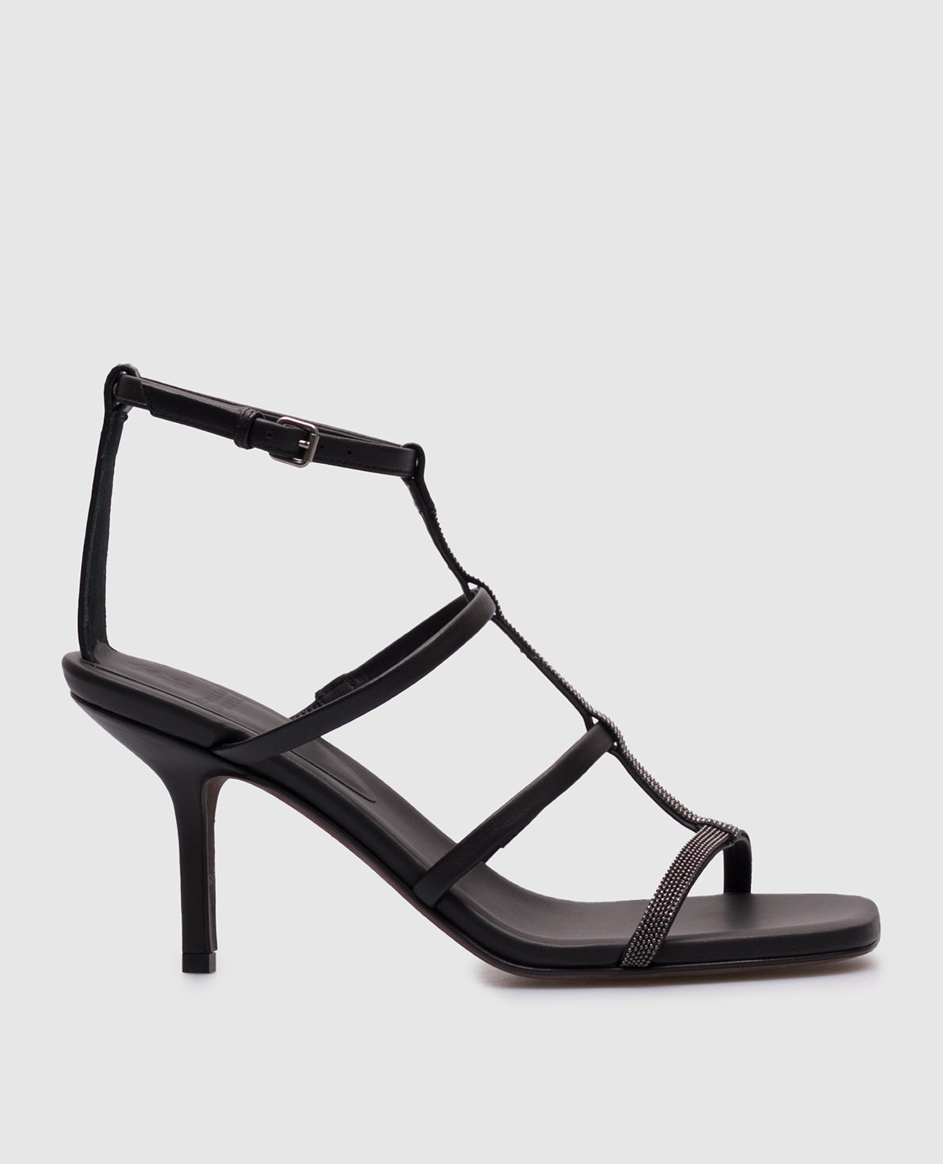 Black leather sandals with a monil chain Brunello Cucinelli