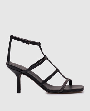 Brunello Cucinelli Black leather sandals with a monil chain MZSKC2982