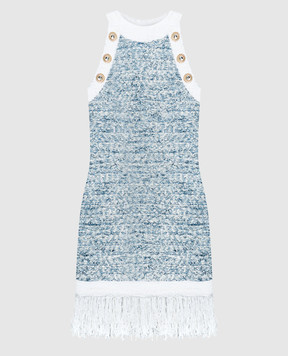 Balmain Blue tweed dress with linen CF1R3131KF88