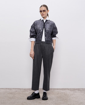 Brunello Cucinelli Gray Baggy Wool and Cashmere Pants MD588P8632
