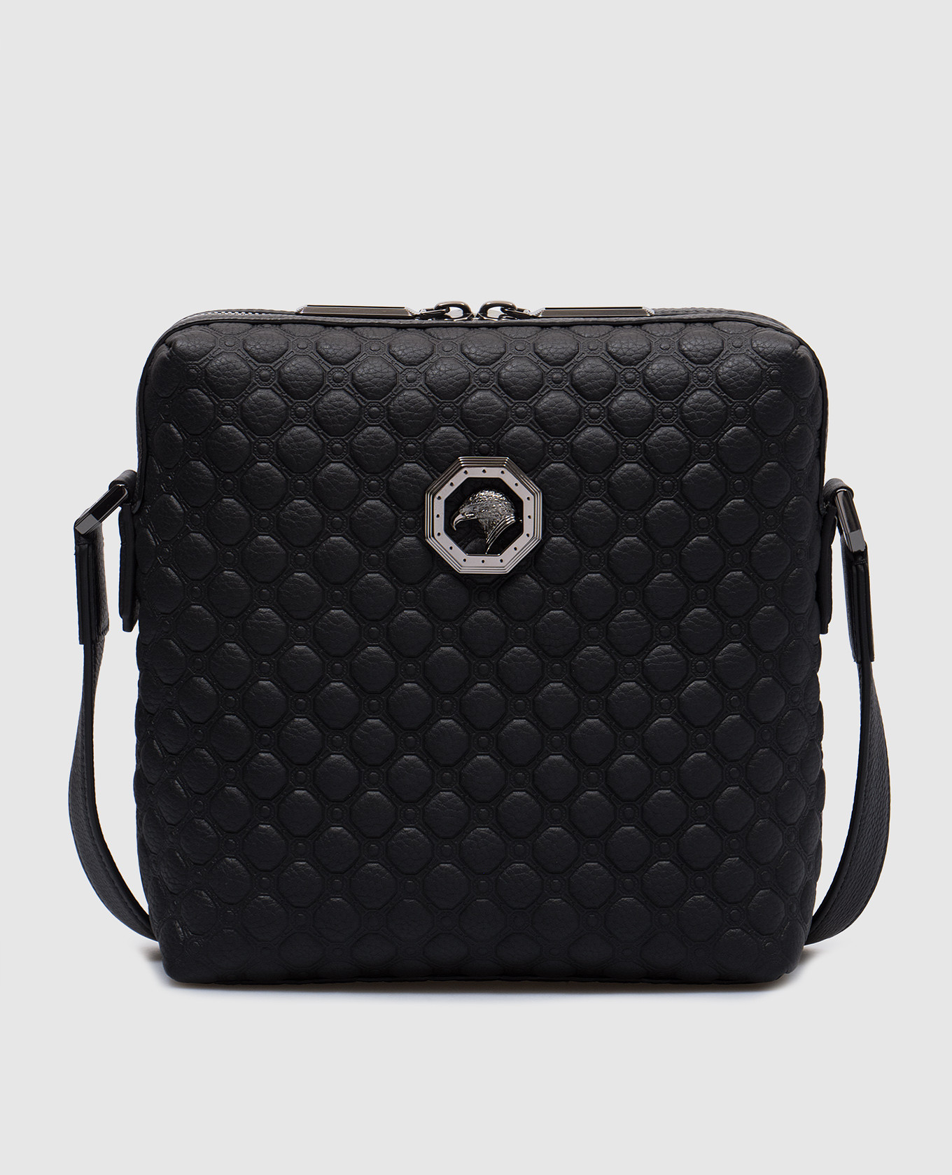 

Black leather bag with patterned logo emblem Stefano Ricci