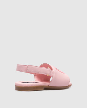 Dolce&Gabbana Children's pink leather sandals with textured monogram logo D20100A1114