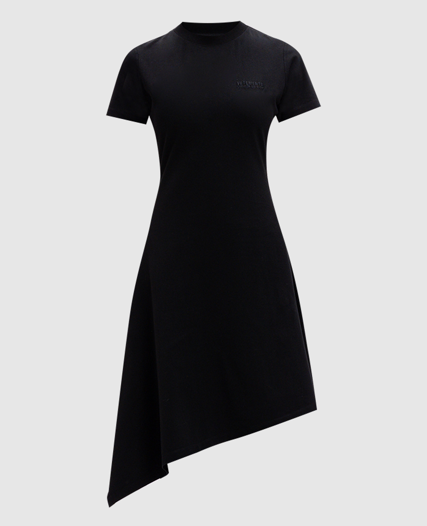 

Black dress of asymmetrical cut with logo Vetements