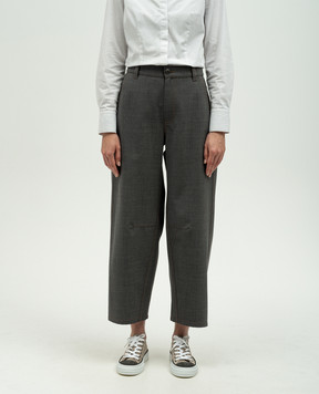 Brunello Cucinelli Gray wool trousers with leather logo MPW07P8723