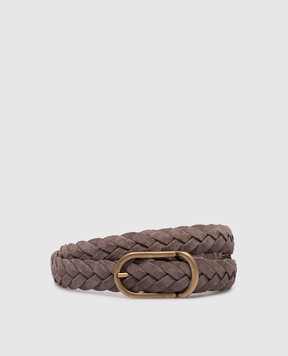 Brunello Cucinelli Gray suede belt with weaving MAURP333