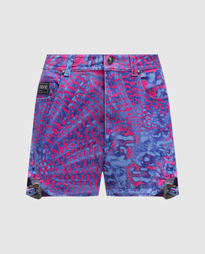 Versace Jeans Couture Blue denim shorts with Animalier logo print 76HAD522ES106L54