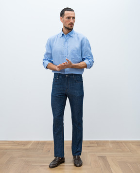 Stefano Ricci Blue linen shirt with monogram logo MC007707BX2922
