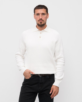 Brunello Cucinelli White ribbed polo shirt M29400105
