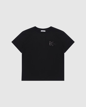 Dolce&Gabbana Children's black t-shirt with a logo made of sequins L5JTNKG7O7S6