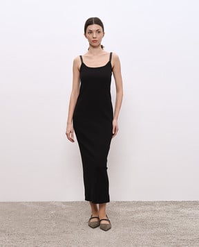 Brunello Cucinelli Black ribbed dress with monil chain ML171AHE21