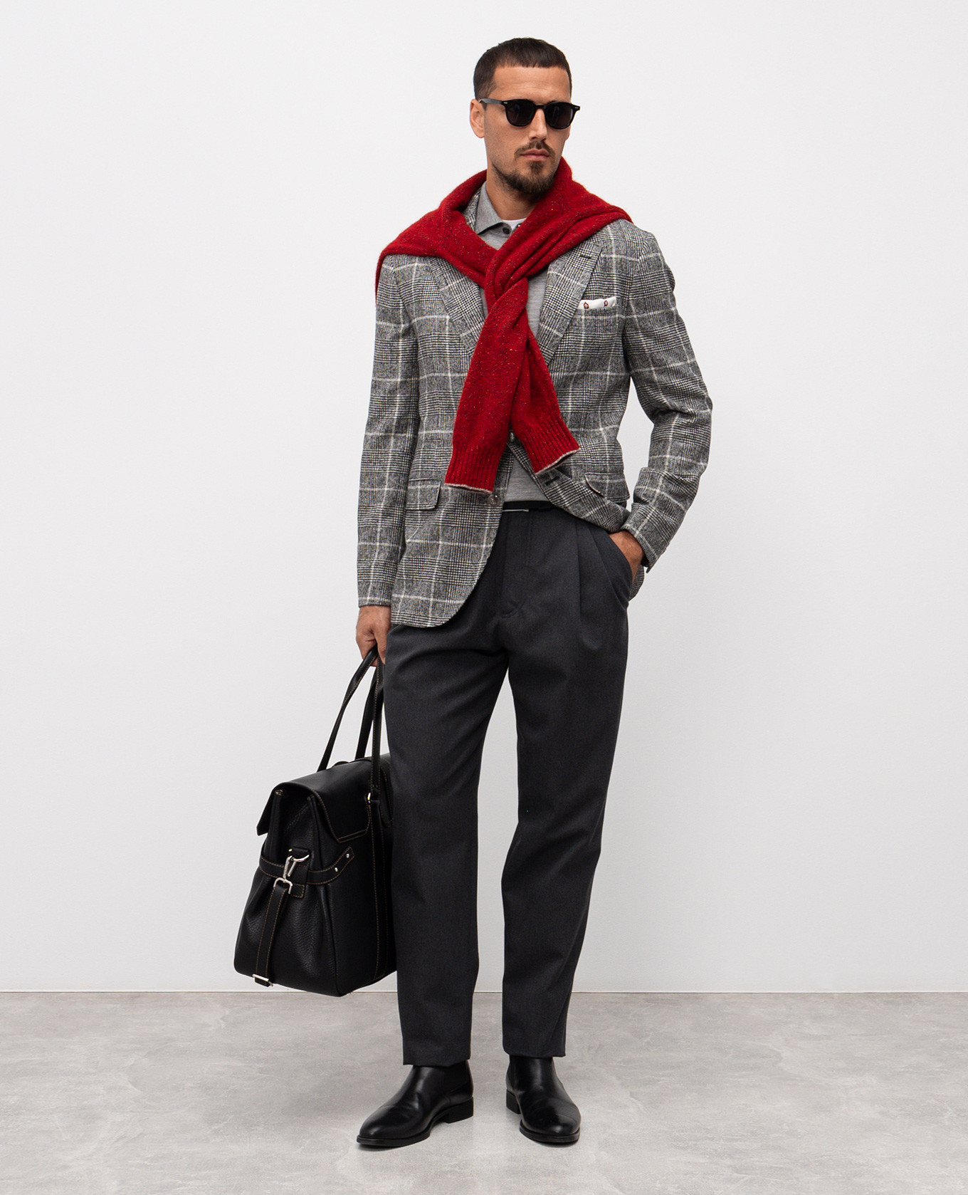 

Grey cashmere and silk long-sleeved polo shirt Brunello Cucinelli