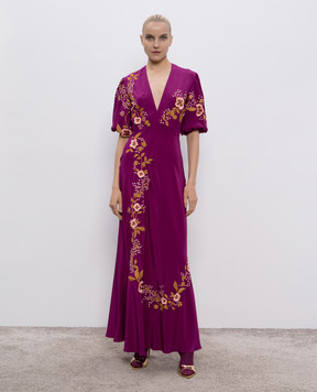 La DoubleJ Purple silk maxi dress with floral applique DRE0891CRE001SOLID