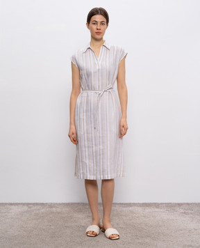Peserico Beige striped linen dress S02199A06852