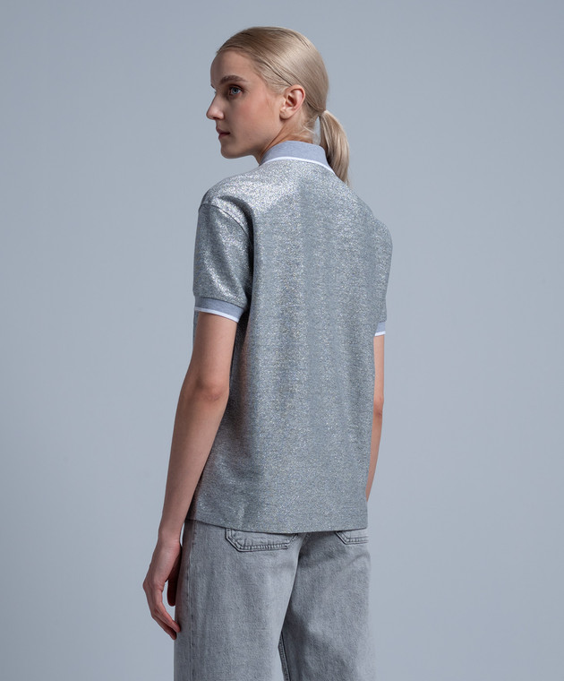 Brunello Cucinelli - Grey Polo Shirt with Lurex and Logo