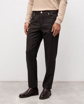 Brunello Cucinelli Brown wool trousers with logo patch M038PF1010