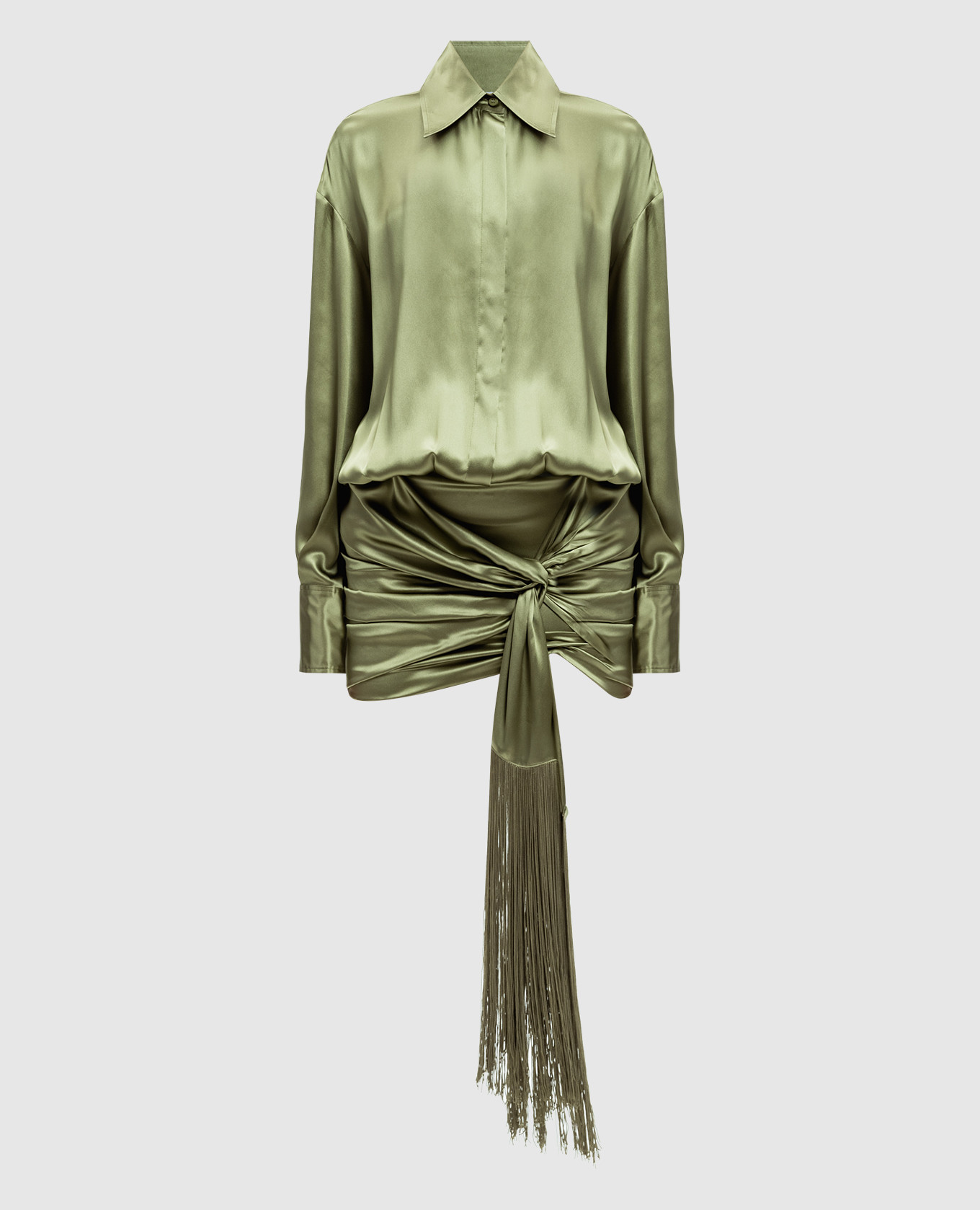 

Green silk shirt dress with fringe The Attico