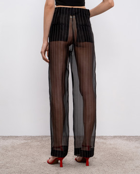 Khaite Black Lenton silk striped trousers 31643000