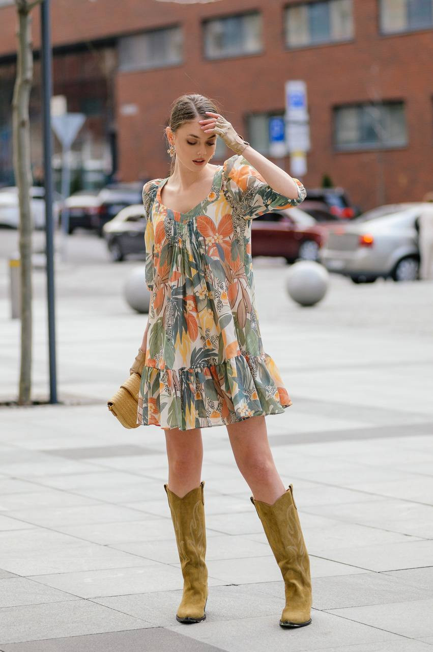 Green dress with a frill in a print Twinset 6