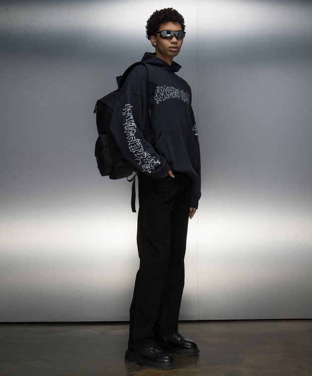 Balenciaga - Black DIY Metal Outline Logo Print Hoodie