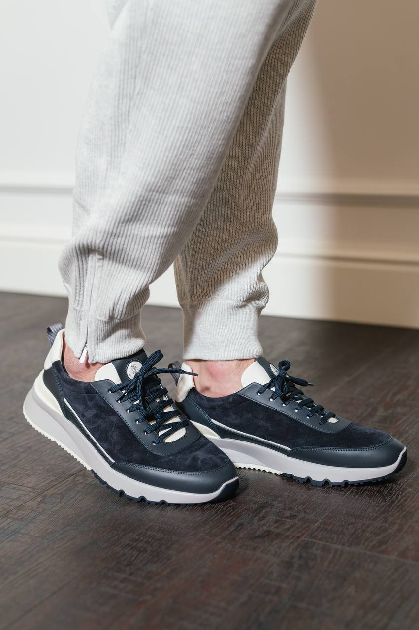 

Blue leather sneakers with textured logo Brunello Cucinelli