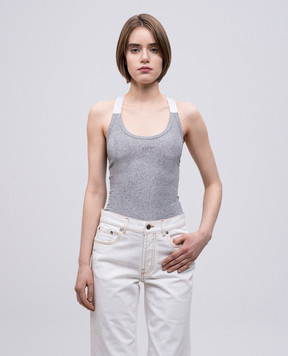 Off-White Gray ribbed top with lurex OWAD25SS25JER002