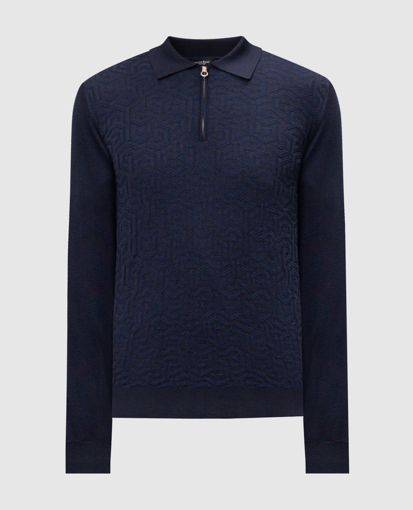 

Blue wool, silk and cashmere polo with a pattern Stefano Ricci