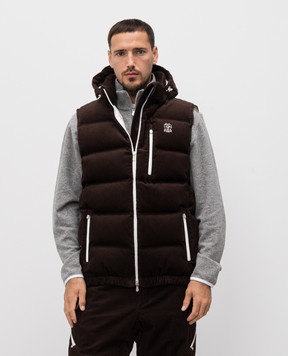 Brunello Cucinelli Brown corduroy down vest with embroidered emblem MM180KG10
