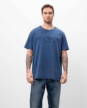 Balmain Blue t-shirt with logo embroidery DH1EG010BC72