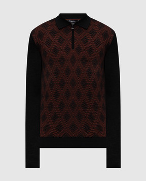 Stefano Ricci Black cashmere and silk patterned polo shirt K808094P30F25372