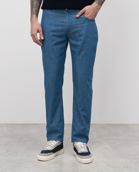 Cashmere&Whiskey BELLUNO blue pants with logo patch 771BELLUNO