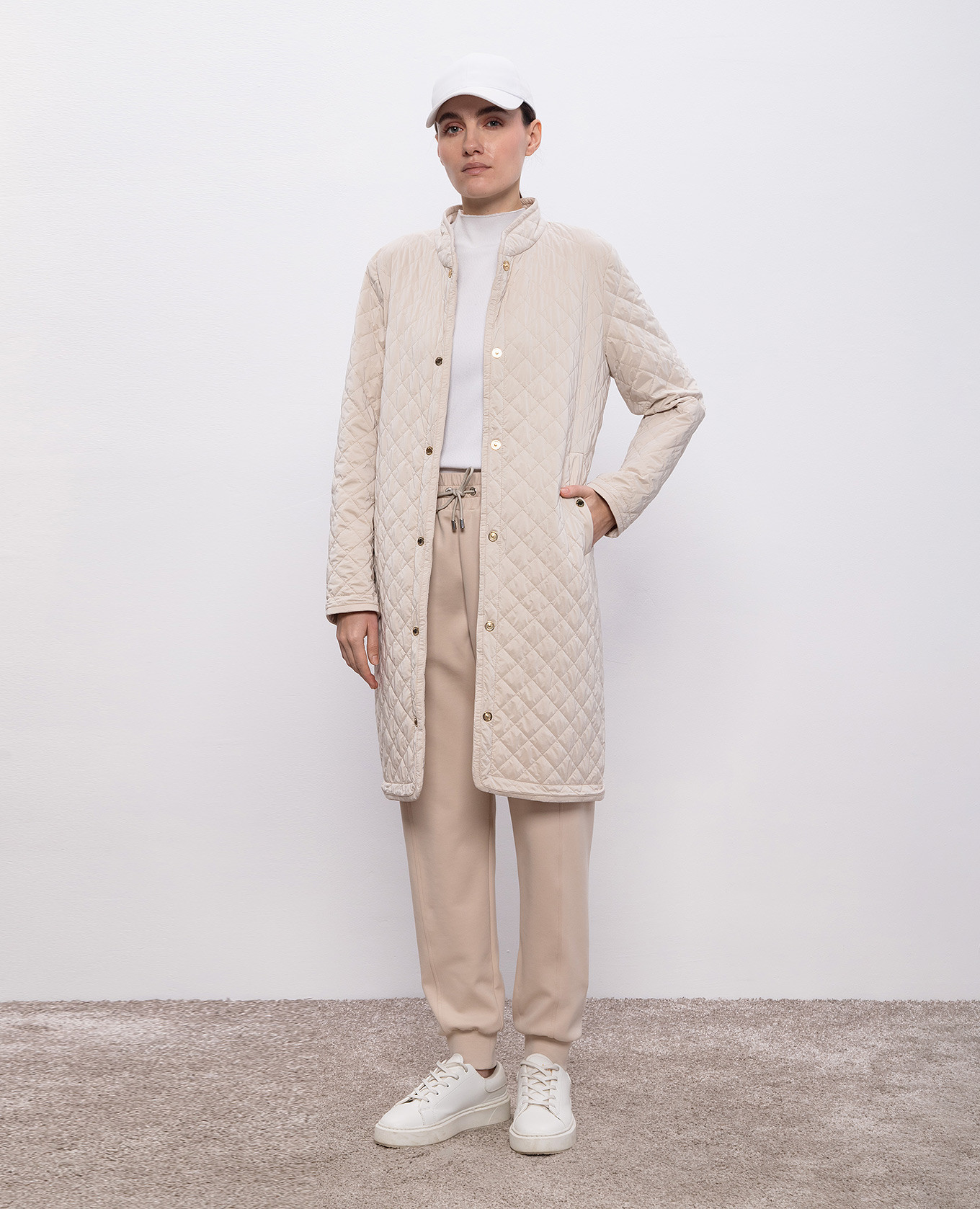 

Beige ARUNA long quilted jacket MooRER