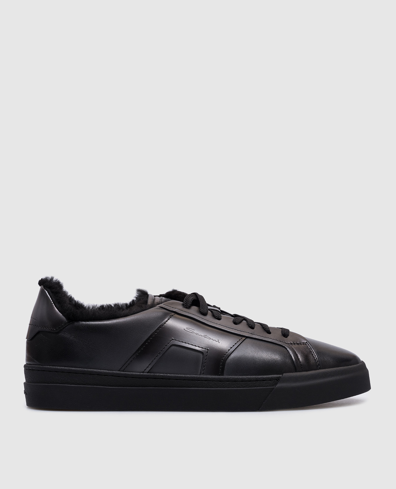 

Black fur sneakers with logo Santoni