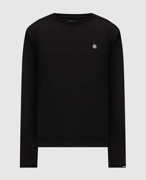 Stefano Ricci Black wool and silk long sleeve shirt with emblem MNH5304701WK004T