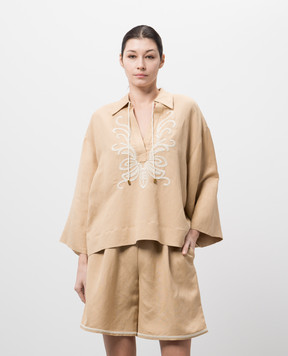 Twinset Beige linen blouse with embroidery 251LB2FCC