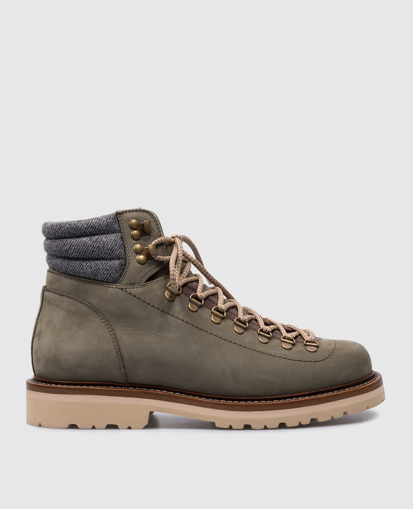 Green nubuck boots with logo patch brunello cucinelli
