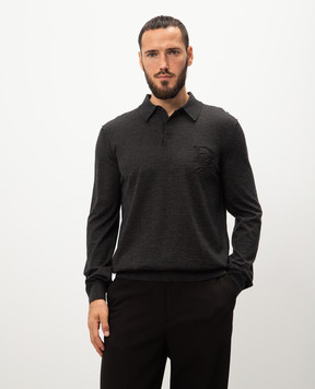 Dolce&Gabbana Gray cashmere polo with DG logo patch GXZ25ZJAWXR