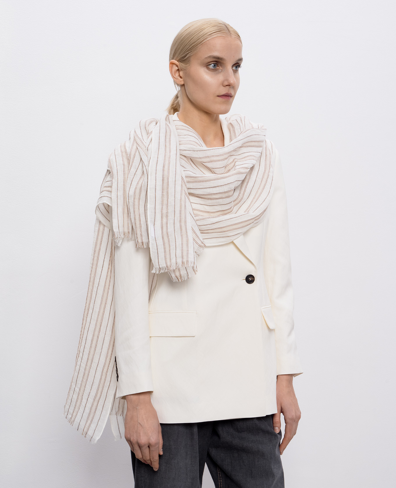 White striped stole with linen Brunello Cucinelli 2