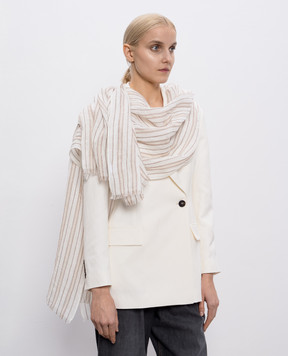 Brunello Cucinelli White striped stole with linen MSCDAGL38