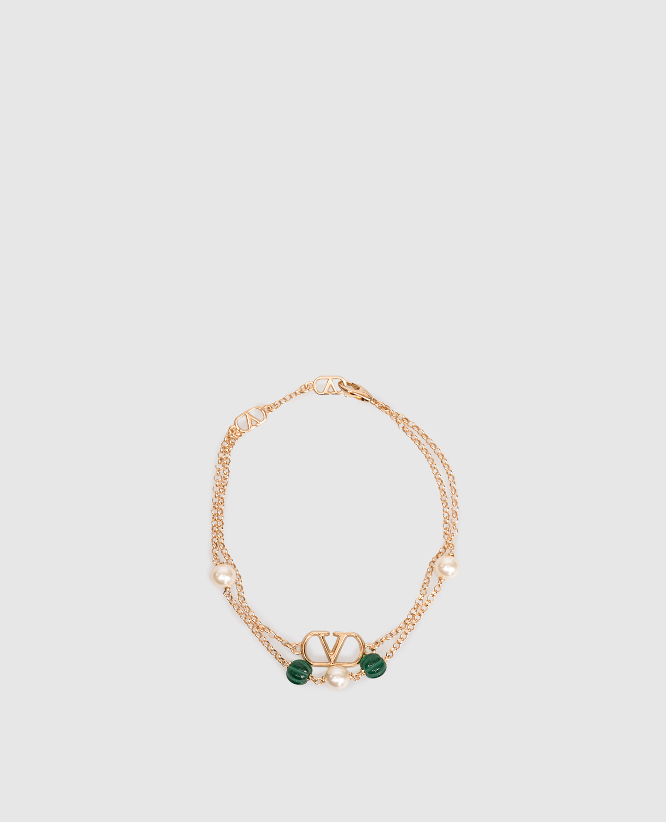 Gold-tone VLogo double bracelet with Swarovski pearls Valentino