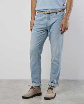 Brunello Cucinelli Blue jeans with logo patch M0Z37D3210