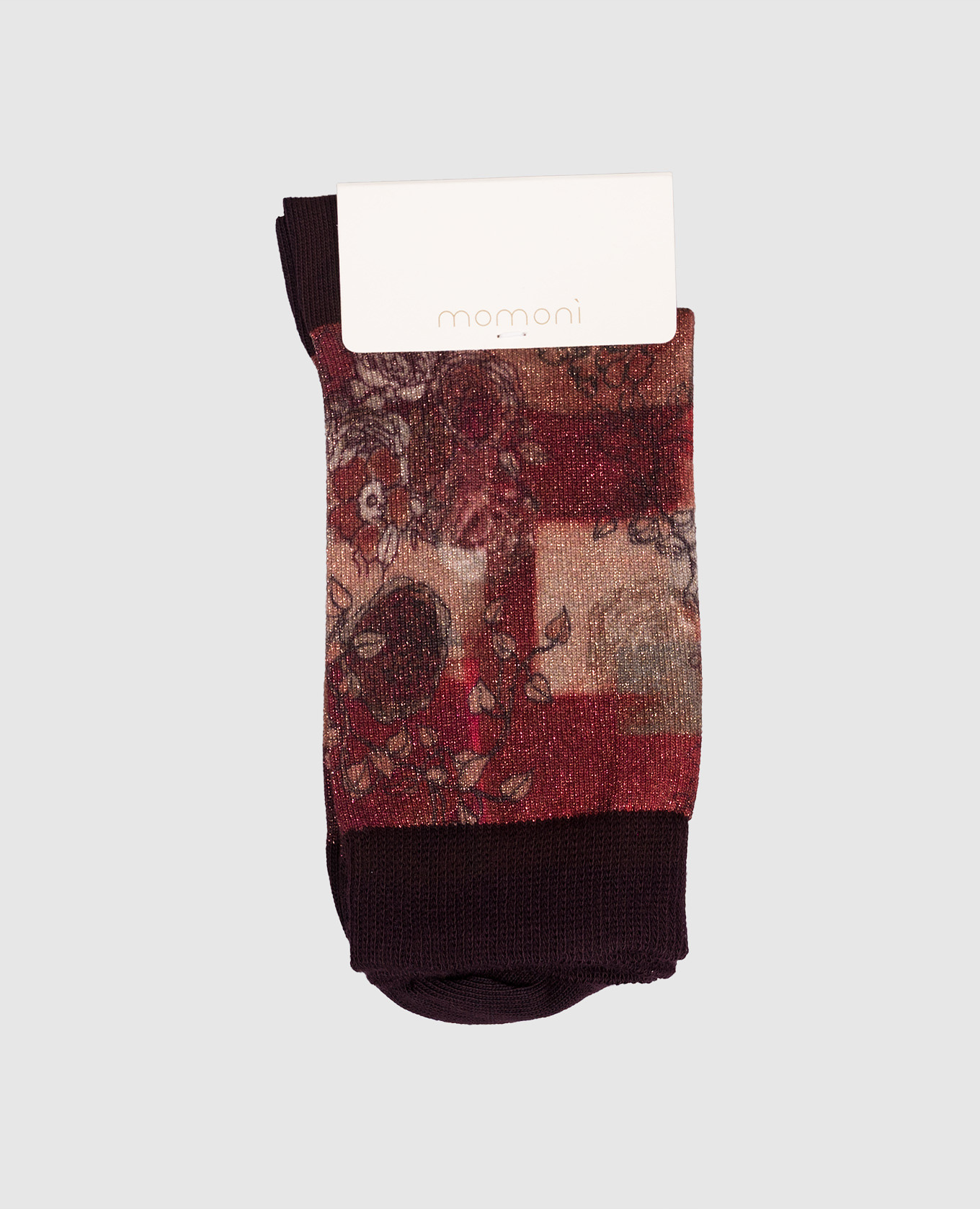 

Brown socks with a floral pattern and lurex Momoni